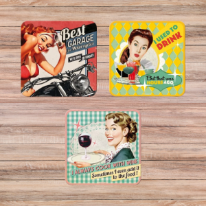 Lot de 5 - Dessous de verre rétro 9 x 9 cm